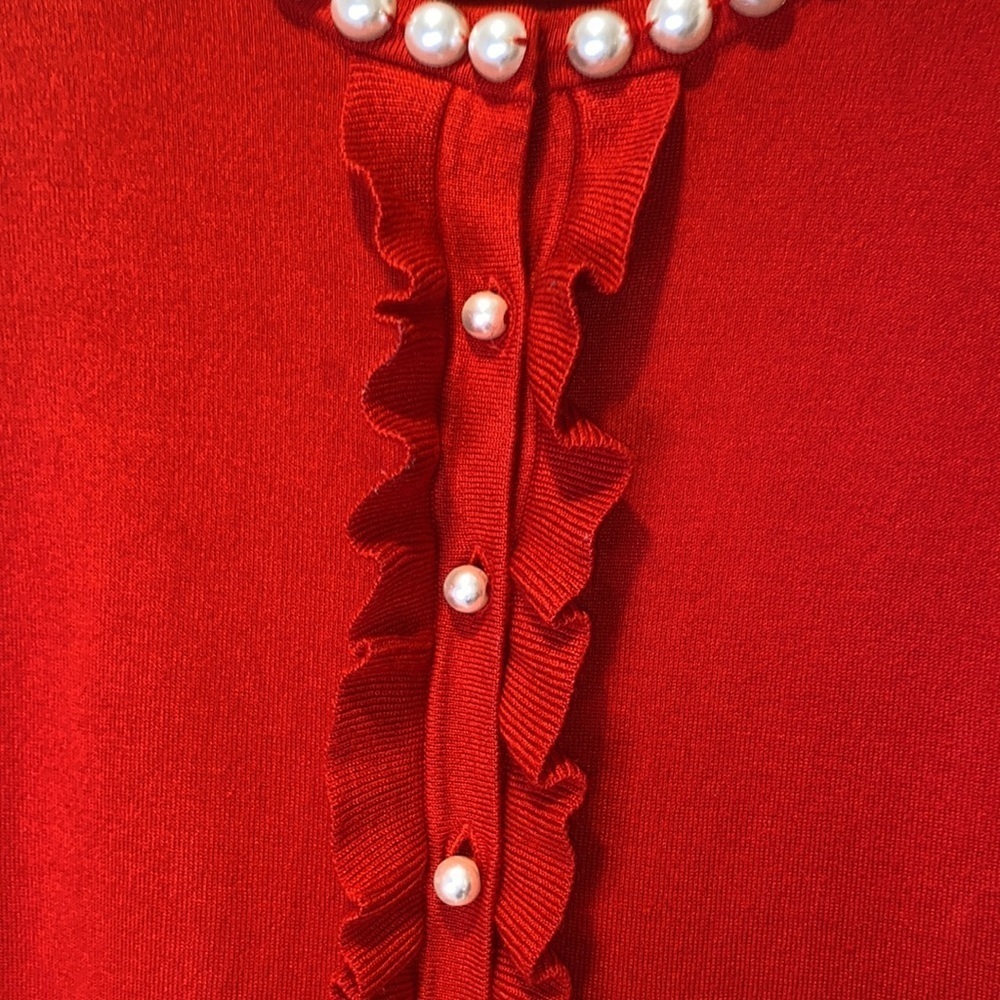 Charter Club Womens Size L Ruffled-Front Cardigan Faux Pearl Buttons - Picture 5 of 5